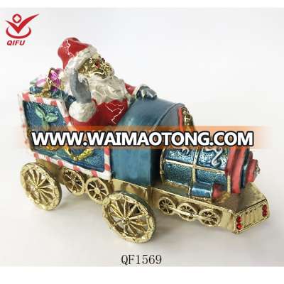 Metal Santa Claus in the Christmas train modeling Jewelry Box