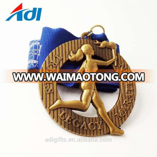 wholesale marathon sports metal antique brass 3d medal with ribbon